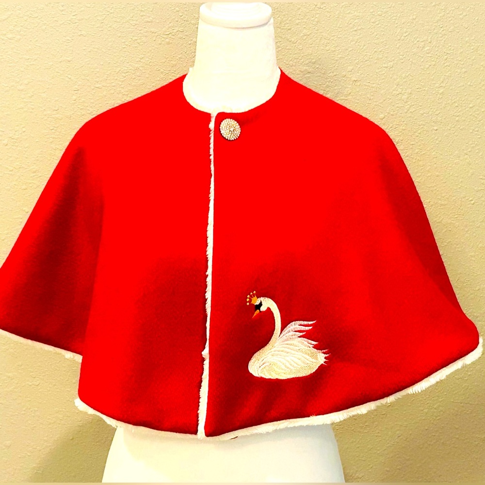 Red Swan Victorian Shoulder Wrap Shawl with Luxe Minky Fur on inside